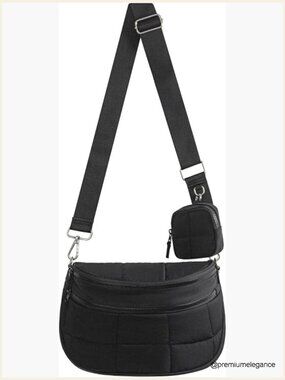 Puffer Crossbody Bag with Detachable Pouch, Quilted Bum Bag for Travel